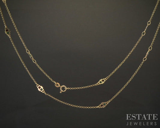 Vintage 14k Yellow Gold Enameled Opera Length Station Necklace 7.6g 32"L p24811