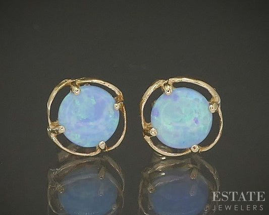 14k Yellow Gold Round 5mm Natural Blue Opal Stud Earrings p24860
