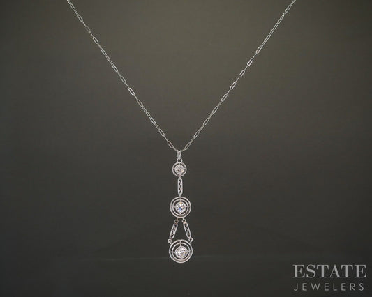 Antique Art Deco 14k & Platinum OEC Natural .60ctw Diamond Necklace 3.9g p24794