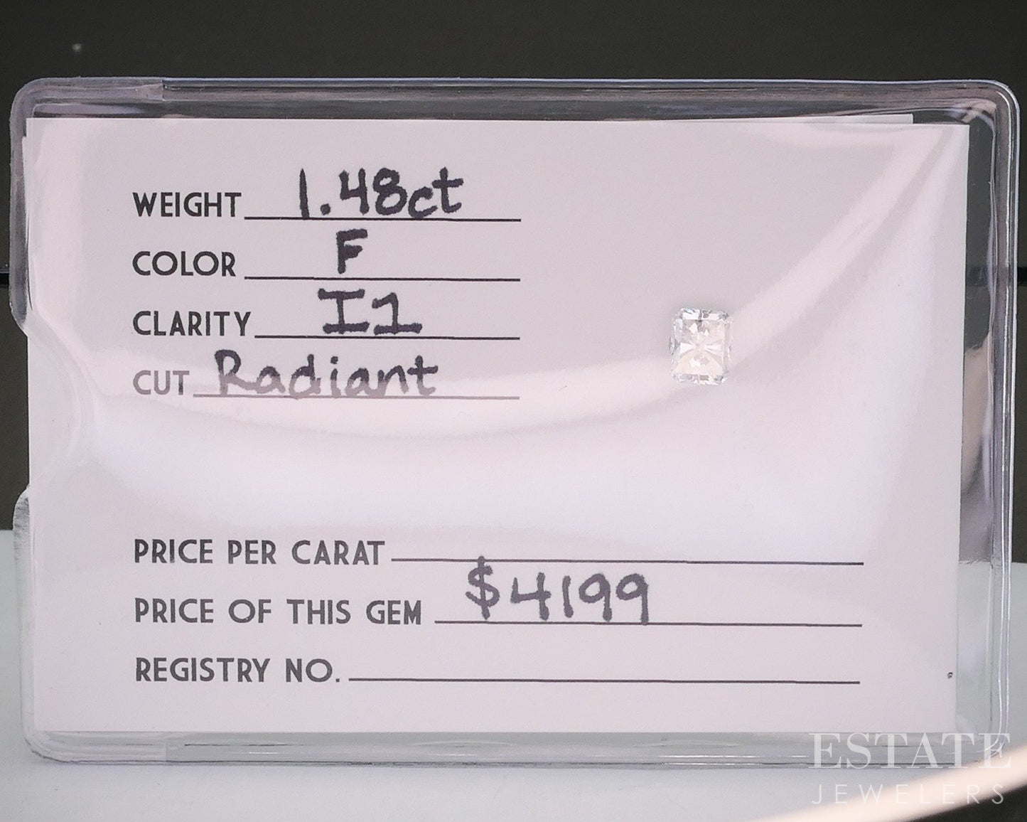 Loose 1.48ct Radiant Cut Natural Diamond I1/F p25466