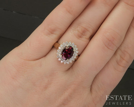 14k Yellow Gold Oval Natural Pink Tourmaline & Diamond Halo Ring 4.7g p23578