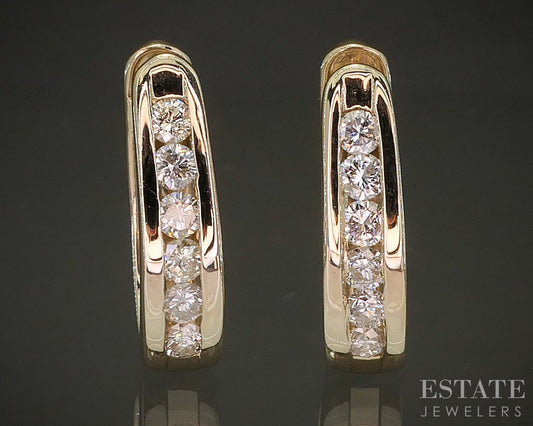 14k Yellow Gold Natural .70ctw Diamond Hinged Hoop Earrings 8.1g p23335