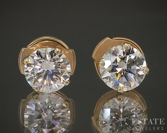 14k Yellow Gold Round Natural .90ctw Diamond Stud Earrings p22516