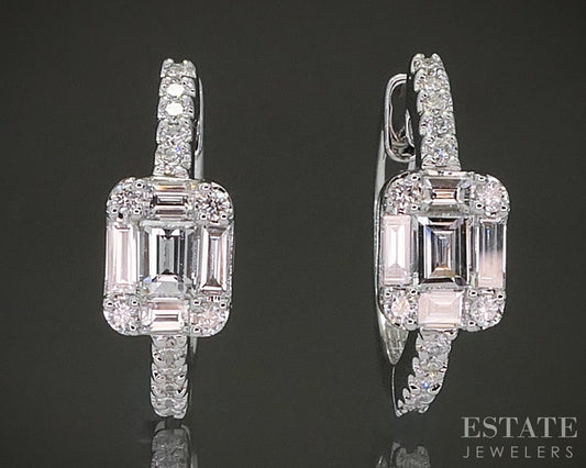 14k White Gold EFFY Natural .49ctw Diamond Classique Mini Hoop Earrings p22922
