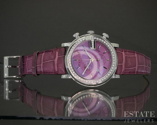 Gucci 101m Chrono Diamond Stainless Pink Ladies Watch p20538