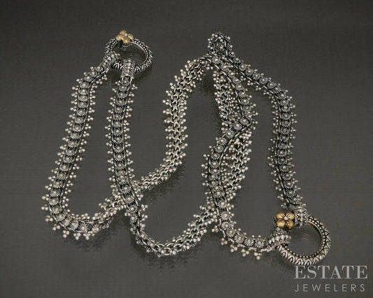 18k & Sterling Barbara Bixby Lotus Flower Beaded Chain Necklace 52g 24"L p26611