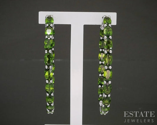 Sterling Natural Chrome Diopside Inside Out Hoop Ladies Earrings 11g p26617