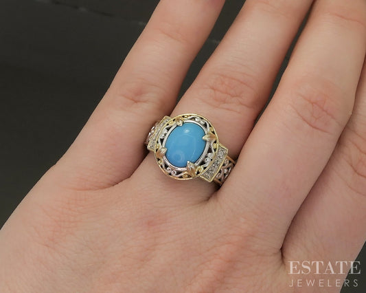 18K/Sterling Michael Valitutti Sleeping Beauty Turquoise & Sapphire Ring p26635