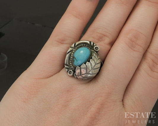 Vintage Sterling Natural Turquoise Signed MGB Navajo Ladies Ring 9.4g p26649