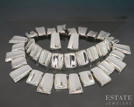 Vintage Sterling Mexico Panel Link Signed JG Jewelry Set 206g p26652