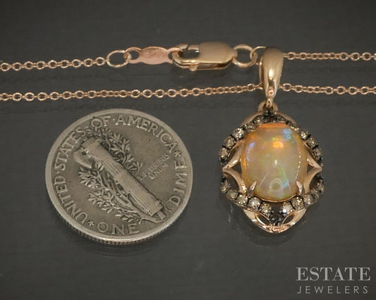 14k Strawberry Gold LeVian Natural Neopolitan Opal & Diamond Necklace 4g p23759
