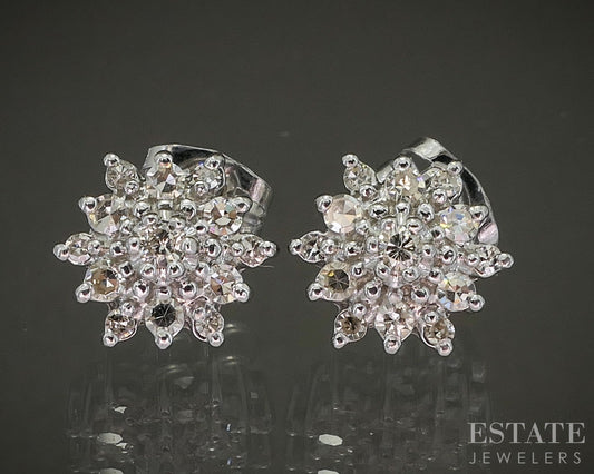 Vintage 14k White Gold Natural .22ctw Diamond Cluster Stud Earrings 3g p23839
