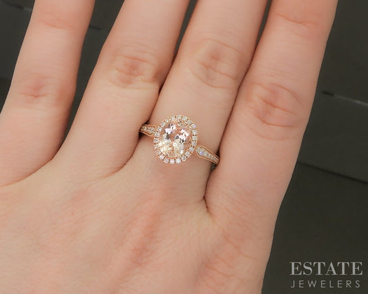 14k Rose Gold Oval Natural Morganite & Diamond Halo Ladies Ring 3.2g p23040