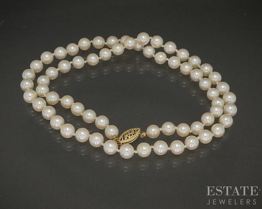 14k Yellow Gold 5.7mm Cultured Akoya Pearl Ladies Necklace 18"L p23312