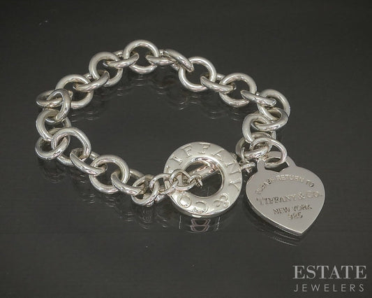 Sterling Tiffany & Co. Heart Tag Cable Chain Toggle Bracelet 41.3g 7.5"L p23832
