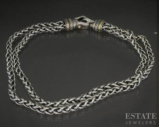 18k & Sterling David Yurman Diamond Wheat Chain Buckle Necklace 102g 18"L p22795