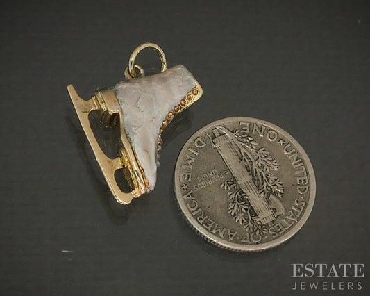 Vintage 14k Yellow Gold Enameled Ice Skate Charm 1.5g p24807