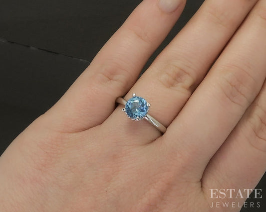 14k White Gold Natural Blue Topaz & Diamond Hidden Halo Ring 3.4g p26400