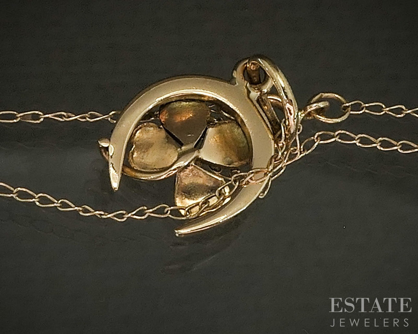 Vintage 14k Yellow Gold 4-Leaf Clover Horseshoe Charm Necklace 1.2g 18"L p24812