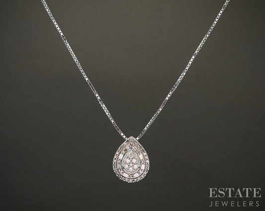 10k White Gold Natural .79ctw Diamond Teardrop Necklace 5g 20"L p23158