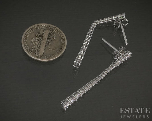 14k White Gold Natural 1ctw Diamond Graduated ASBA Dangle Earrings 2g p24134