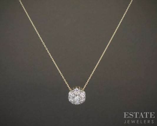 18k Yellow Gold Jabel Natural .75ctw Diamond Cluster Necklace 2.8g 18"L p24450