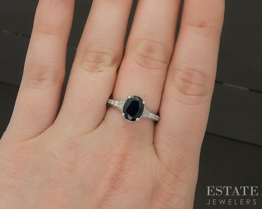 14k White Gold EFFY Natural Blue Sapphire & Diamond Hidden Halo Ring 3.7g p24443