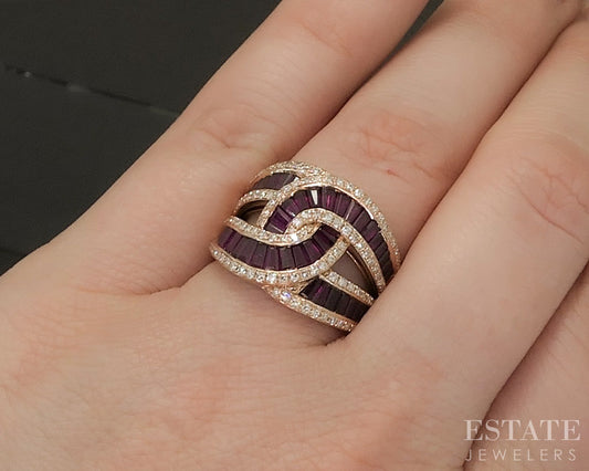 14k Rose Gold EFFY Natural Ruby & Diamond Ladies Swirl Band Ring 8.4g p24442
