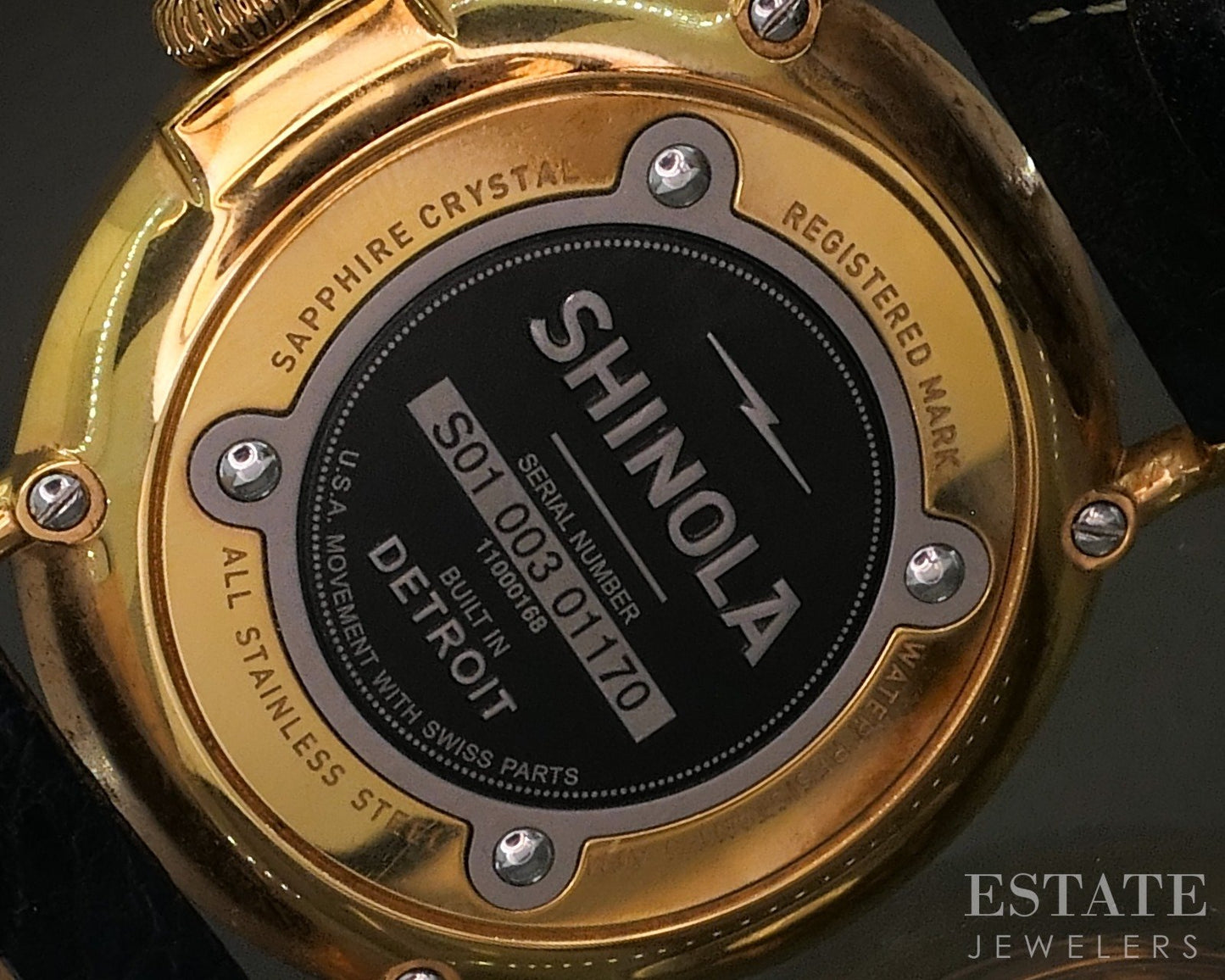 Shinola Runwell 47mm Gold Tone Blue Strap Mens Watch p26812