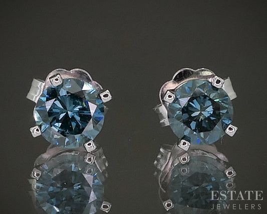 14k White Gold Round Natural .50ctw Blue Diamond Stud Earrings p25594