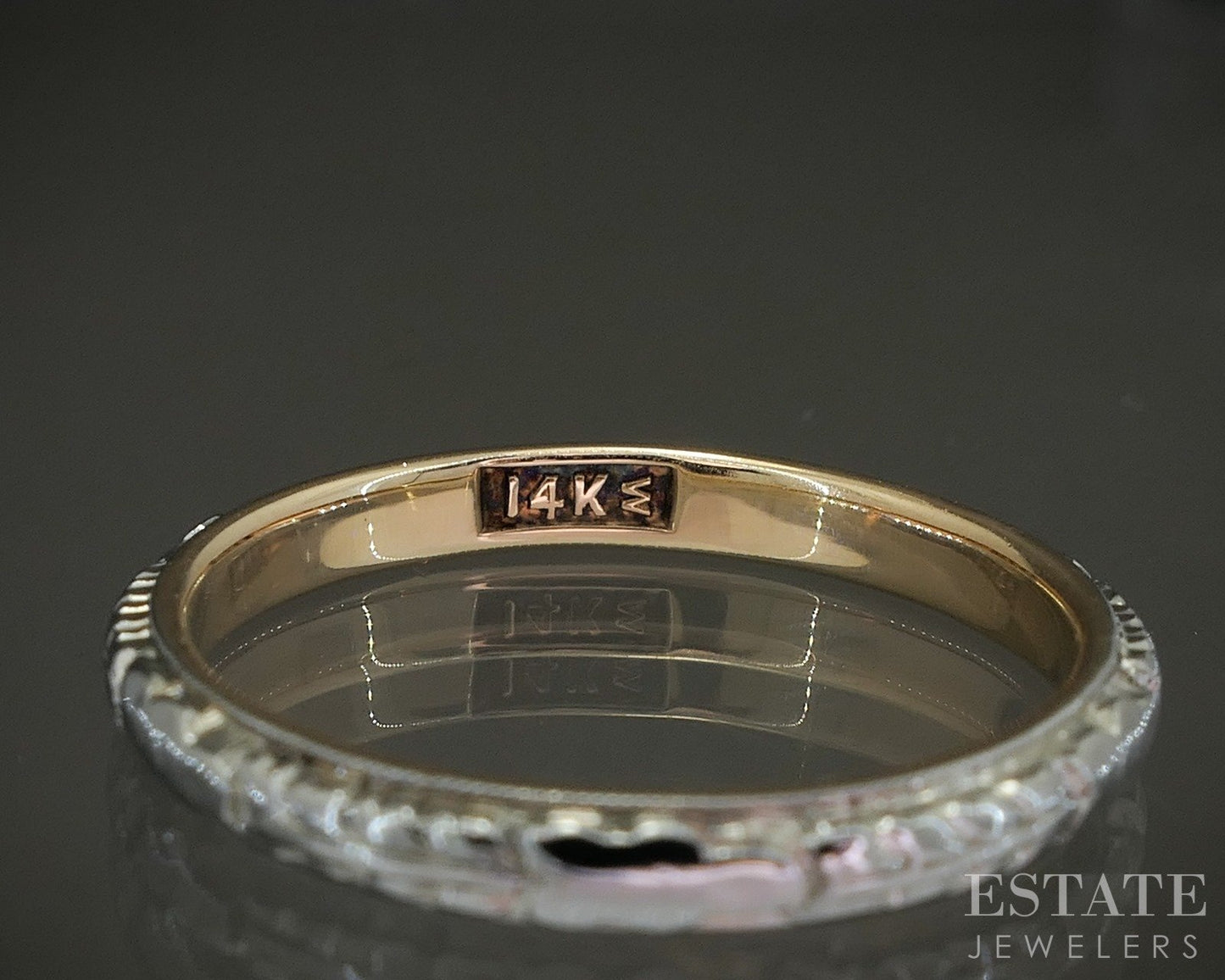 Antique 14k Yellow & White Gold 2.5mm Floral Ladies Wedding Band 2.5g p23641b