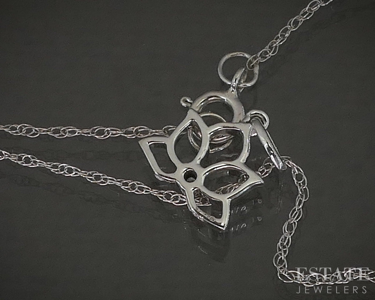 10k White Gold Lab Diamond Lotus Flower Dainty Pendant Necklace p27607