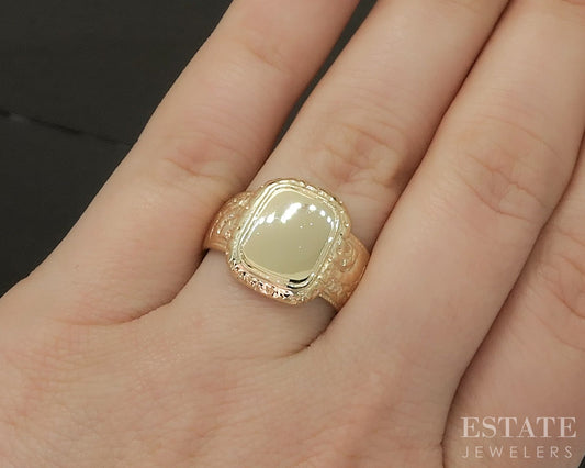 Antique Victorian 14k Yellow Gold Blank Signet Floral Band Ring 7.8g p25017b