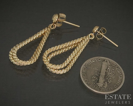 14k Yellow Gold Teardrop Twisted Dangle Ladies Earrings 2.4g p25169b