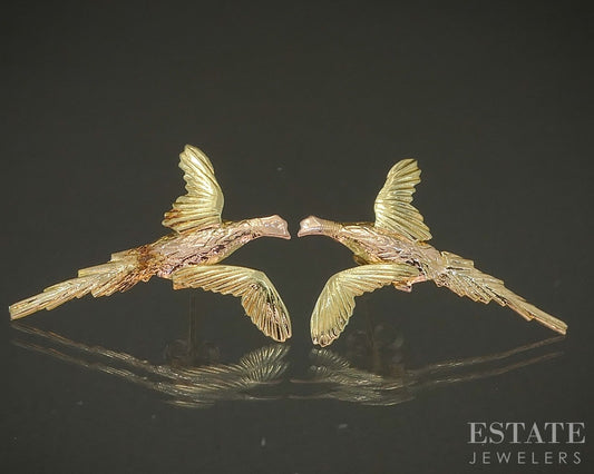 14k Rose & Yellow Gold Bird Ladies Stud Earrings 1.7g p25139b