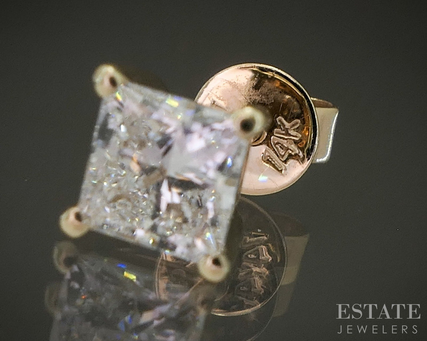 14k Yellow Gold Princess Lab Created 1ctw Diamond Stud Earrings p15475b