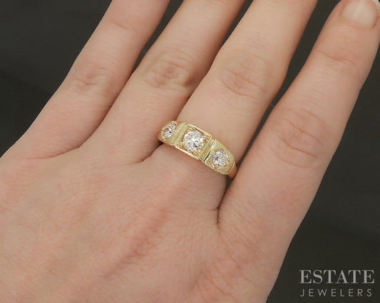 14k Yellow Gold OEC Natural .94ctw Diamond Three Stone Engagement Ring p27184