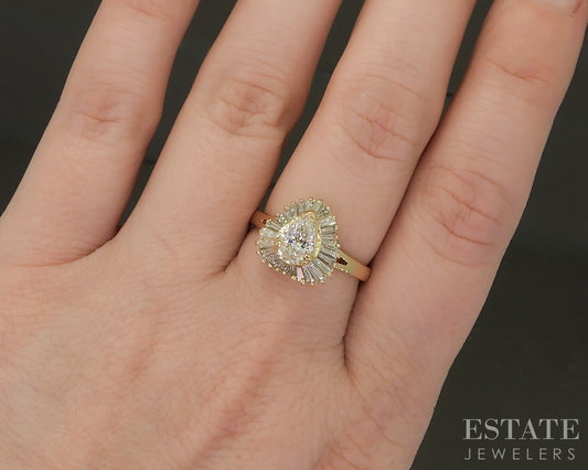 18k Yellow Gold Pear Natural 1.51ctw Diamond Ballerina Engagement Ring p26290
