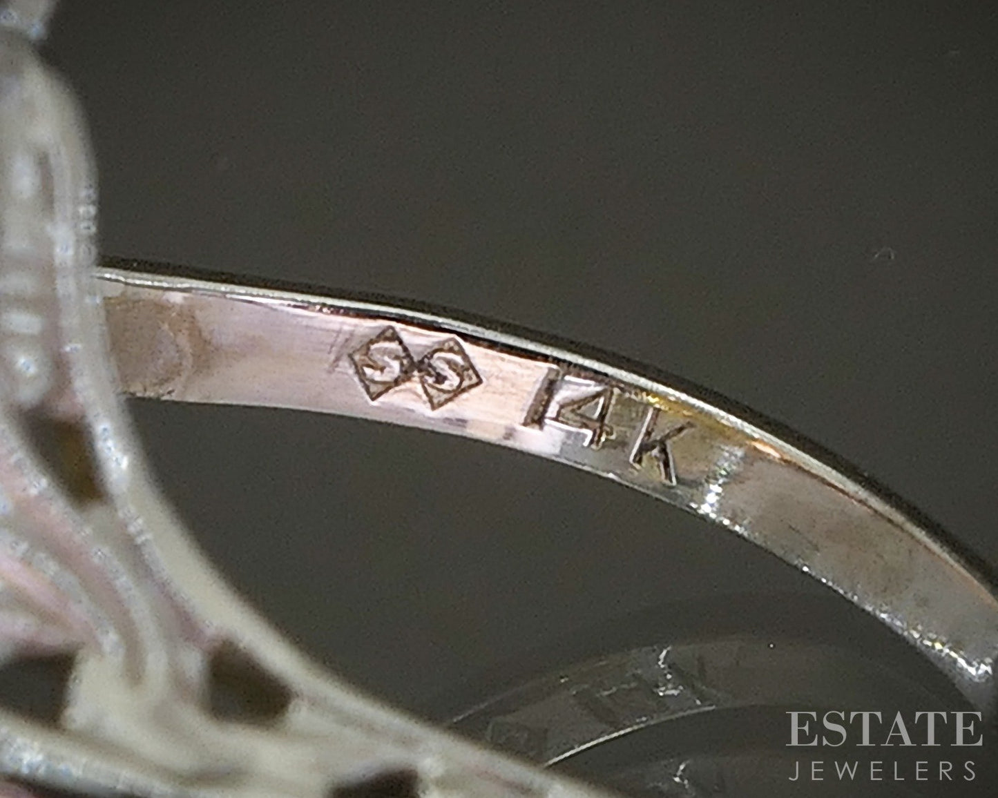 Antique 14k White Gold Oval Natural Citrine Filigree Ring 4.5g p26251