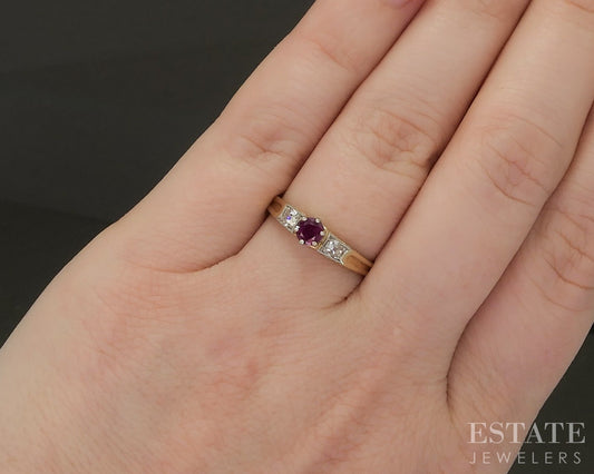 Antique 18k Yellow & White Gold Natural Ruby OMC Diamond Ring 2.2g p26103