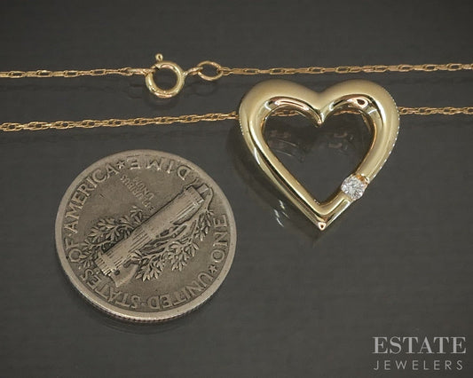 14k Yellow Gold Natural Diamond Open Heart Ladies Necklace 2.6g 20"L p25720