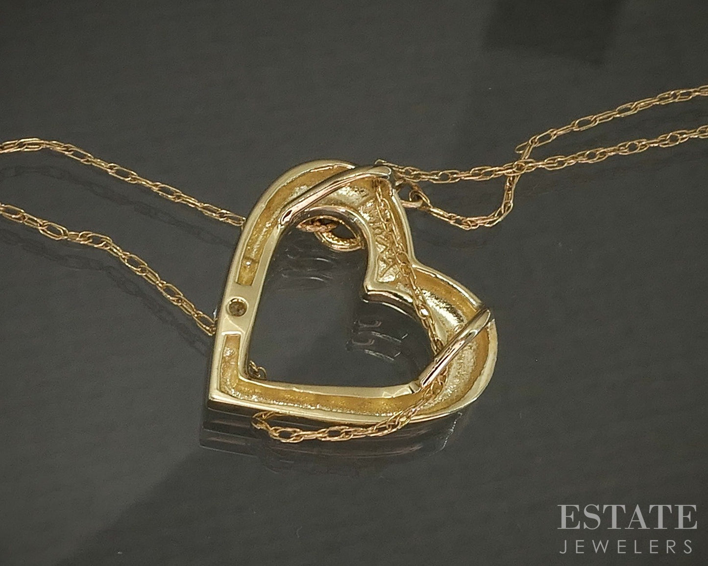14k Yellow Gold Natural Diamond Open Heart Ladies Necklace 2.6g 20"L p25720