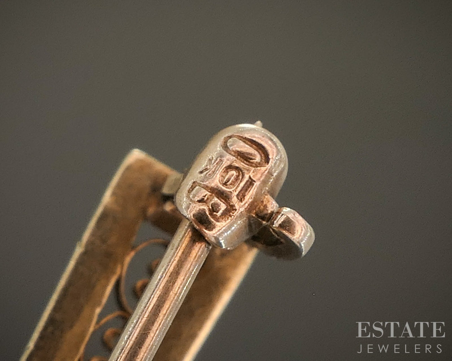Antique 10k Yellow Gold Ostby Barton Diamond Filigree Bar Pin Brooch 2.4g p25729