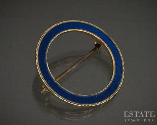 Antique 14k Yellow Gold Carter Gough Co. Enameled Circle Pin Brooch 2.7g p26249