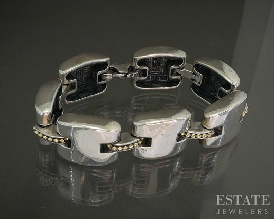 18k & Sterling LAGOS Caviar Beaded Link Ladies Bracelet 34g 7.5"L p25559