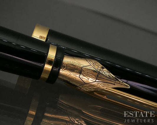 Vintage Waterman France 18k Yellow Gold Nib Black Fountain Pen p23030
