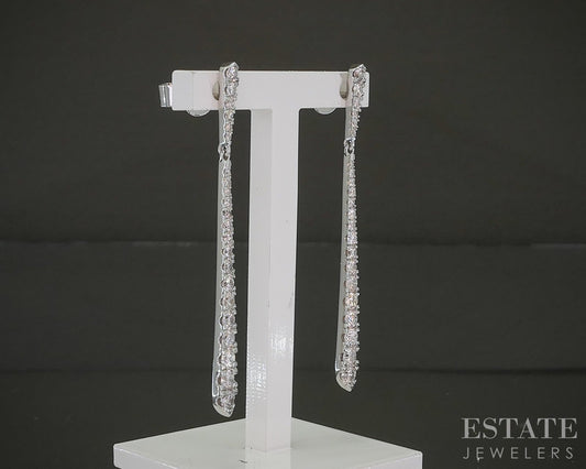 14k White Gold Natural 1.00ctw Diamond Teardrop Dangle Earrings 3.5g p25070