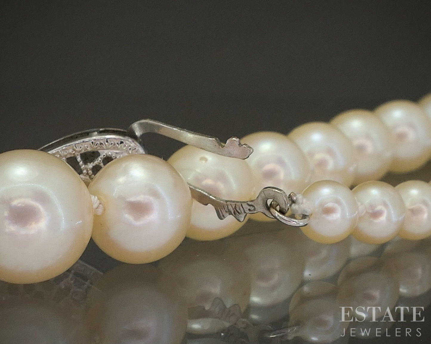 14k White Gold 3.8-7.4mm Cultured Pearl Graduated Ladies Necklace 15"L p26383