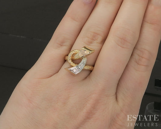 Retro 18k Yellow Gold Single Cut Natural .07ctw Diamond Knot Ring 5.7g p26800