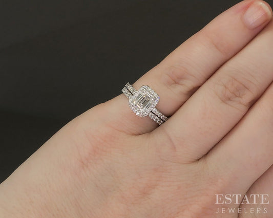 14k White Gold GIA Emerald Natural 1.44ctw Diamond Wedding Set 3.7g p27927